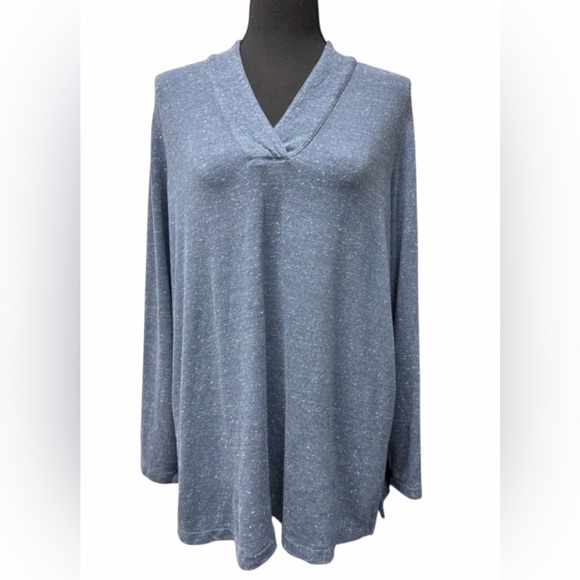 Pure Jill Tops - Pure Jill Tranquility Fleece Heather Blue Long Sleeve V-Neck Top Tunic Size M